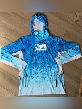 Pelagic Dorado Exo-Tech Fishing Hoodie Shirt Men's M Blue Gaiter Face Mask NWOT